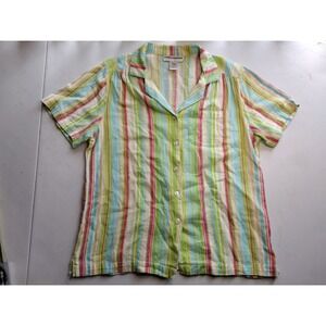 Cathy Daniels Striped Button Up Short Sleeve Shirt Womens Medium Cotton